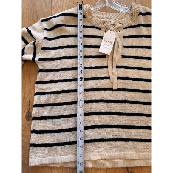 Sadie & Sage Cream Black Stripe Lace up Pullover Sweater Womens Size Large - Picture 8 of 8